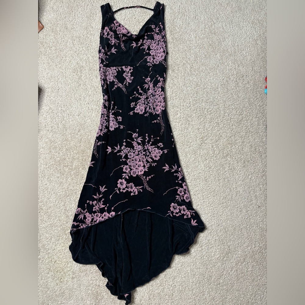 Charlotte Russe Black Pink Glitter Floral Dress Y2K Whimsygoth - Picture 4 of 8
